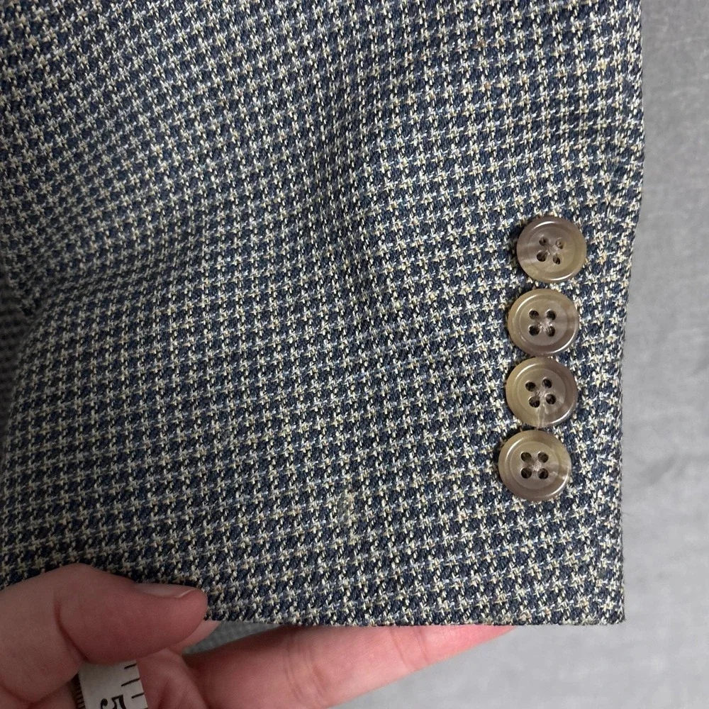 Vintage Hart Schaffner Marx Sport Coat 43R Blue Tan Check Wool Jacket Blazer
